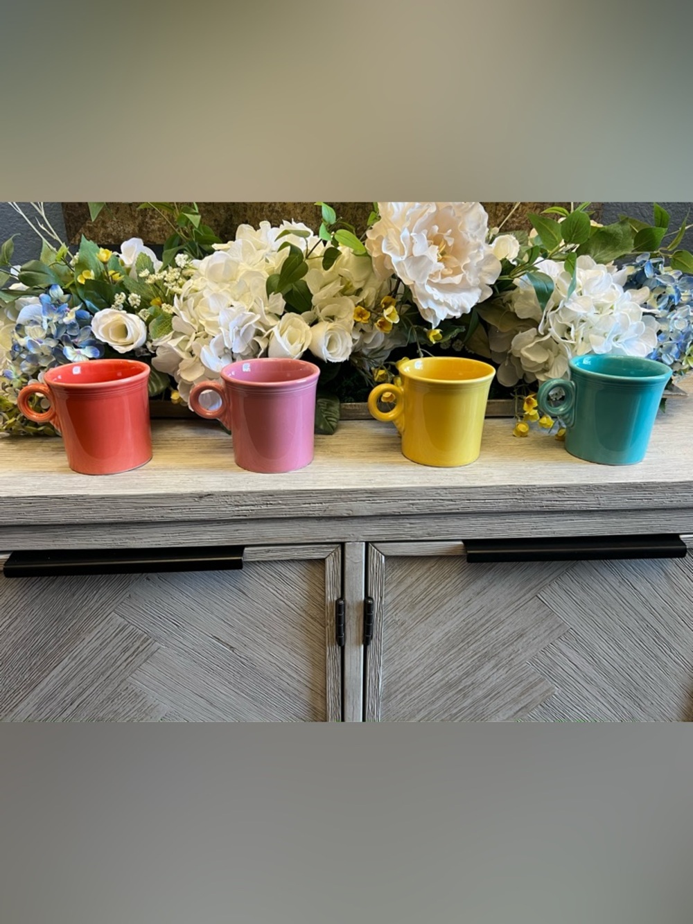 Fiesta Colorful Ceramic Mugs - Coral, Pink, Yellow & Teal Set